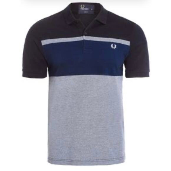 Fred Perry Polo Shirt Men's XL Slim Fit Navy & Gray Short Sleeve 100% Cotton - Picture 1 of 7